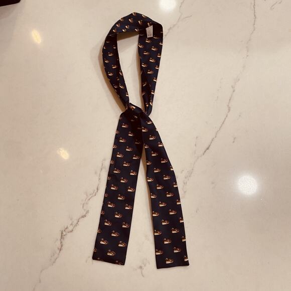 Symphony Scarf New York Scarf Womens Mallard Duck Print Navy 100% Silk Skinny - Picture 5 of 8
